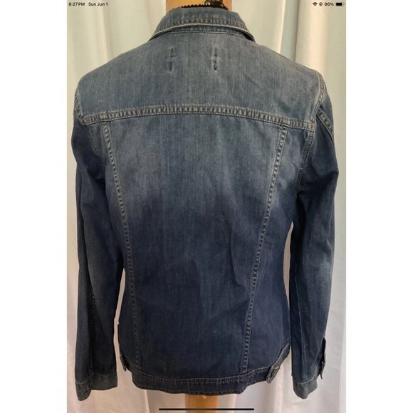 BCBGenervation Jean Jacket Womens M Distressed Blue Denim Pockets Trucker Biker - Picture 2 of 10
